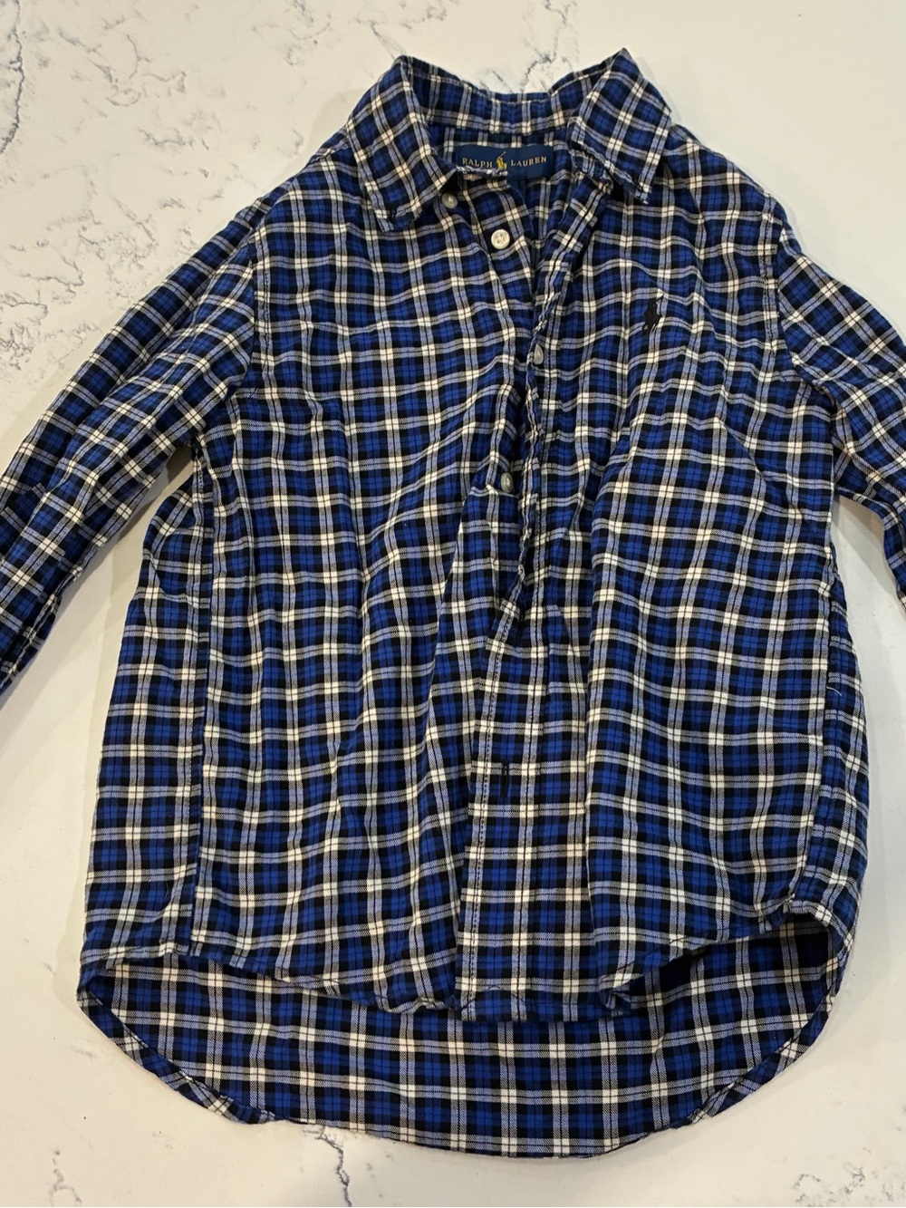 Ralph Lauren Navy and White Plaid Button-Down Shirt